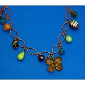 22 inch, Vintage Charm Chain Link Elven Faux Gem Bohemian Beads Necklace - D12